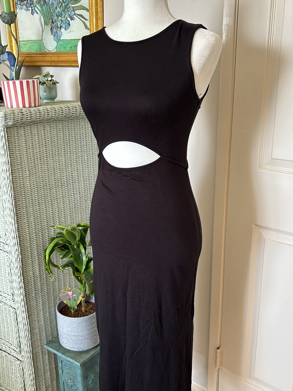 Midi bodycon cutout black dress